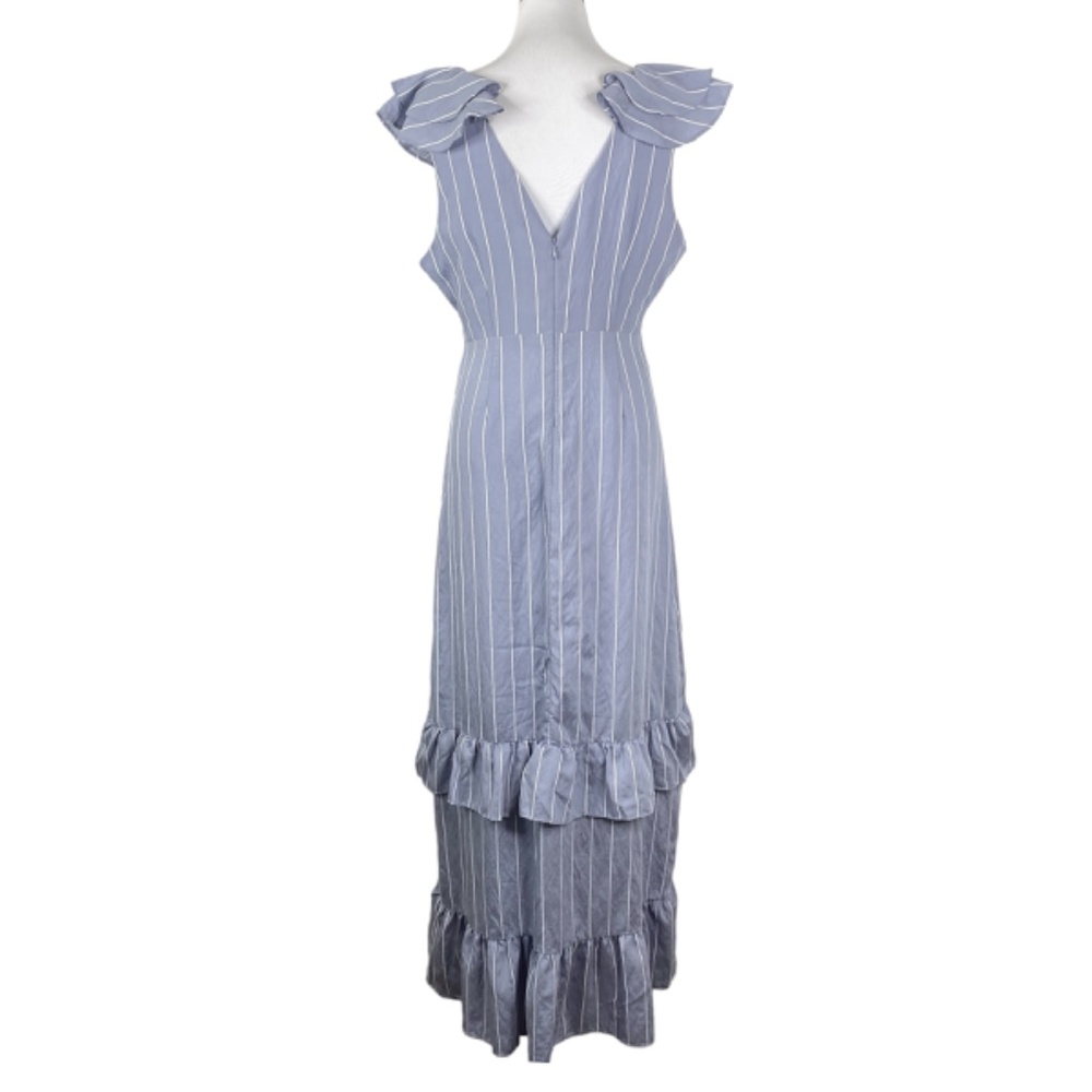 NWT English Factory Stripe Blue Maxi Dress Ruffles Sz. L - Picture 2 of 11